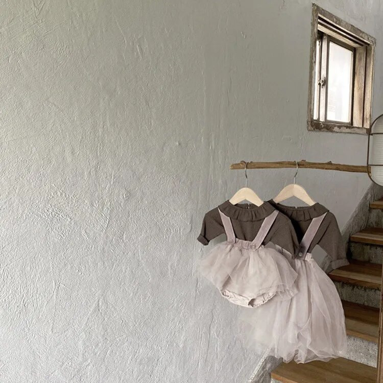 4767B Βρεφικά ρούχα Κοριτσίστικη φούστα 2023 Άνοιξη Καλοκαίρι Κορεάτικη τσάντα για κορίτσια Fart Ρούχα λουράκι Γάζα Φούστα για μωρό ερπυστριοφόρο