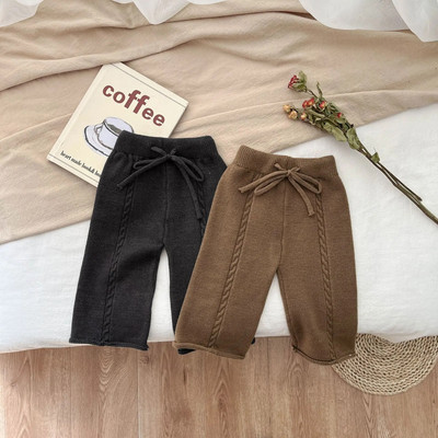Csecsemő Fiú Baba Ősz Tél Retro Kötött Leggings Lány Gyerek Szilárd meleg Alkalmi nadrágok Újszülött divat Nadrágok Gyerekruhák