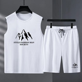 Ανδρικά Σετ Καλοκαιρινά διχτυωτό φανελάκι και σορτς γυναικείες φόρμες casual αμάνικα streetwear αθλητικά ρούχα Oversized 11XL ανδρικό σετ joggers