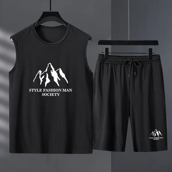 Ανδρικά Σετ Καλοκαιρινά διχτυωτό φανελάκι και σορτς γυναικείες φόρμες casual αμάνικα streetwear αθλητικά ρούχα Oversized 11XL ανδρικό σετ joggers