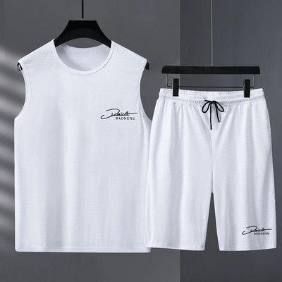 Ανδρικά Σετ Καλοκαιρινά διχτυωτό φανελάκι και σορτς γυναικείες φόρμες casual αμάνικα streetwear αθλητικά ρούχα Oversized 11XL ανδρικό σετ joggers