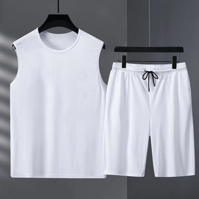 Ανδρικά Σετ Καλοκαιρινά διχτυωτό φανελάκι και σορτς γυναικείες φόρμες casual αμάνικα streetwear αθλητικά ρούχα Oversized 11XL ανδρικό σετ joggers