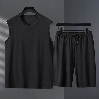 Ανδρικά Σετ Καλοκαιρινά διχτυωτό φανελάκι και σορτς γυναικείες φόρμες casual αμάνικα streetwear αθλητικά ρούχα Oversized 11XL ανδρικό σετ joggers