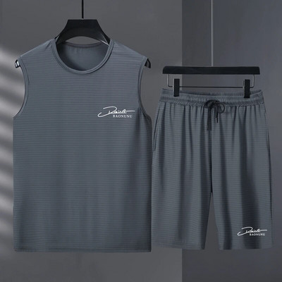 Ανδρικά Σετ Καλοκαιρινά διχτυωτό φανελάκι και σορτς γυναικείες φόρμες casual αμάνικα streetwear αθλητικά ρούχα Oversized 11XL ανδρικό σετ joggers