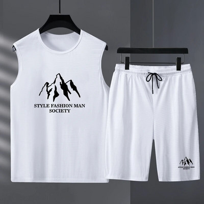 Ανδρικά Σετ Καλοκαιρινά διχτυωτό φανελάκι και σορτς γυναικείες φόρμες casual αμάνικα streetwear αθλητικά ρούχα Oversized 11XL ανδρικό σετ joggers