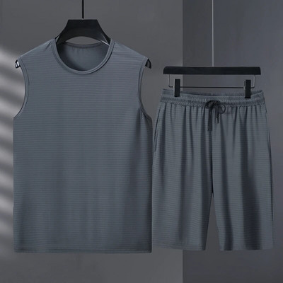 Ανδρικά Σετ Καλοκαιρινά διχτυωτό φανελάκι και σορτς γυναικείες φόρμες casual αμάνικα streetwear αθλητικά ρούχα Oversized 11XL ανδρικό σετ joggers