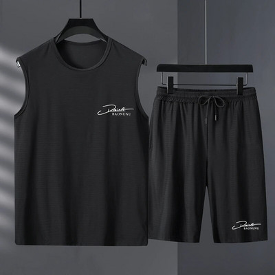 Ανδρικά Σετ Καλοκαιρινά διχτυωτό φανελάκι και σορτς γυναικείες φόρμες casual αμάνικα streetwear αθλητικά ρούχα Oversized 11XL ανδρικό σετ joggers