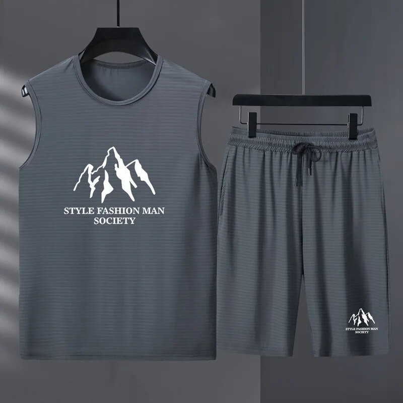 Ανδρικά Σετ Καλοκαιρινά διχτυωτό φανελάκι και σορτς γυναικείες φόρμες casual αμάνικα streetwear αθλητικά ρούχα Oversized 11XL ανδρικό σετ joggers