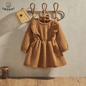 EWODOS 0-4 ετών Νήπιο κοριτσάκι Καφέ Φόρεμα ζακάρ Ανοιξιάτικο φθινοπωρινό μακρυμάνικο φορέματα μόδας με φόρεμα πριγκίπισσας