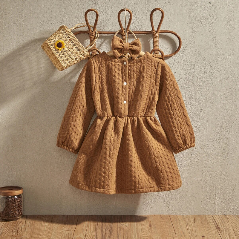 EWODOS 0-4 ετών Νήπιο κοριτσάκι Καφέ Φόρεμα ζακάρ Ανοιξιάτικο φθινοπωρινό μακρυμάνικο φορέματα μόδας με φόρεμα πριγκίπισσας