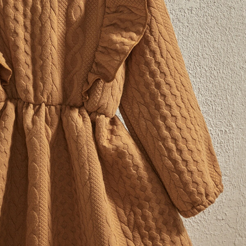 EWODOS 0-4 ετών Νήπιο κοριτσάκι Καφέ Φόρεμα ζακάρ Ανοιξιάτικο φθινοπωρινό μακρυμάνικο φορέματα μόδας με φόρεμα πριγκίπισσας