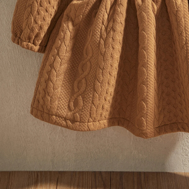 EWODOS 0-4 ετών Νήπιο κοριτσάκι Καφέ Φόρεμα ζακάρ Ανοιξιάτικο φθινοπωρινό μακρυμάνικο φορέματα μόδας με φόρεμα πριγκίπισσας