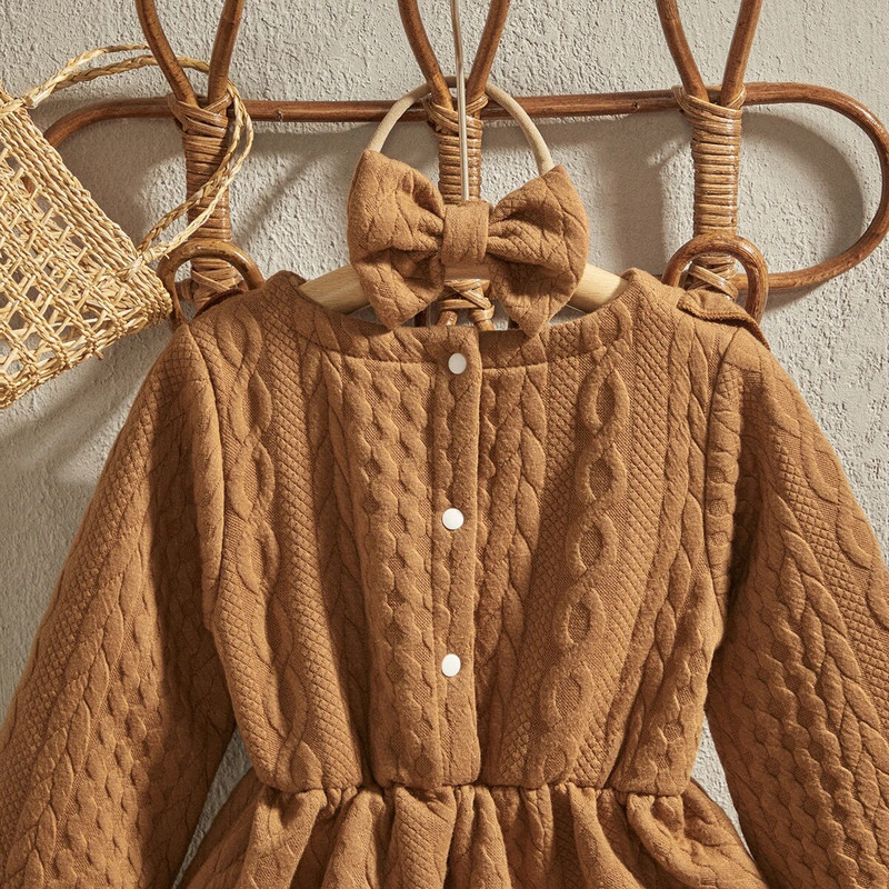 EWODOS 0-4 ετών Νήπιο κοριτσάκι Καφέ Φόρεμα ζακάρ Ανοιξιάτικο φθινοπωρινό μακρυμάνικο φορέματα μόδας με φόρεμα πριγκίπισσας