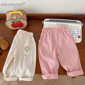 Κορεάτικο παντελόνι για κορίτσια άνοιξη και φθινόπωρο 2023 Ολόβαμβα μονόχρωμο ελαστικό χαλαρό για βρέφη Παιδιά