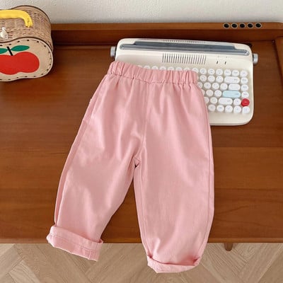 Κορεάτικο παντελόνι για κορίτσια άνοιξη και φθινόπωρο 2023 Ολόβαμβα μονόχρωμο ελαστικό χαλαρό για βρέφη Παιδιά