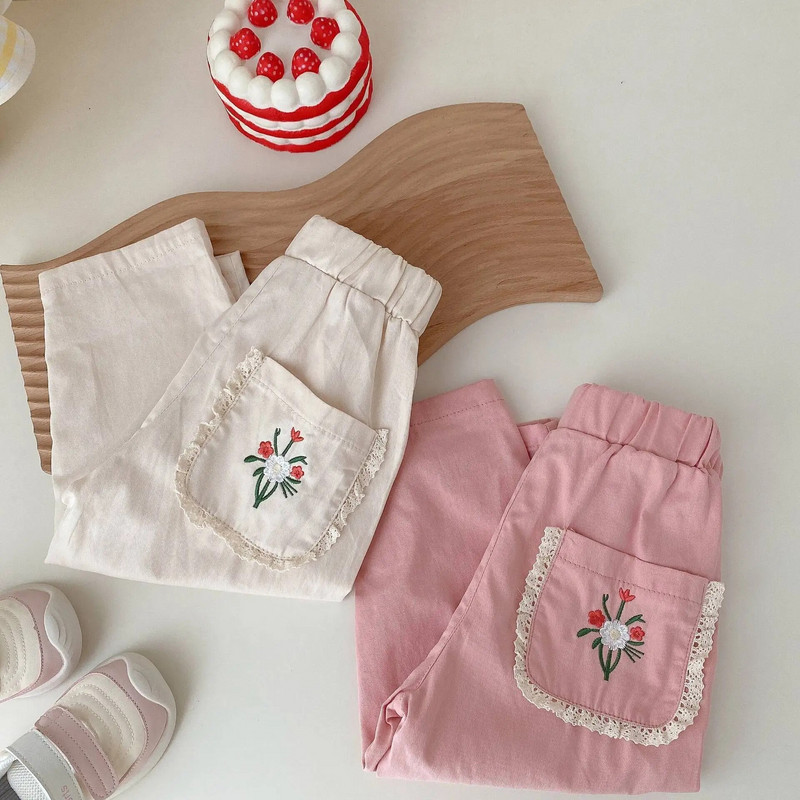 Κορεάτικο παντελόνι για κορίτσια άνοιξη και φθινόπωρο 2023 Ολόβαμβα μονόχρωμο ελαστικό χαλαρό για βρέφη Παιδιά