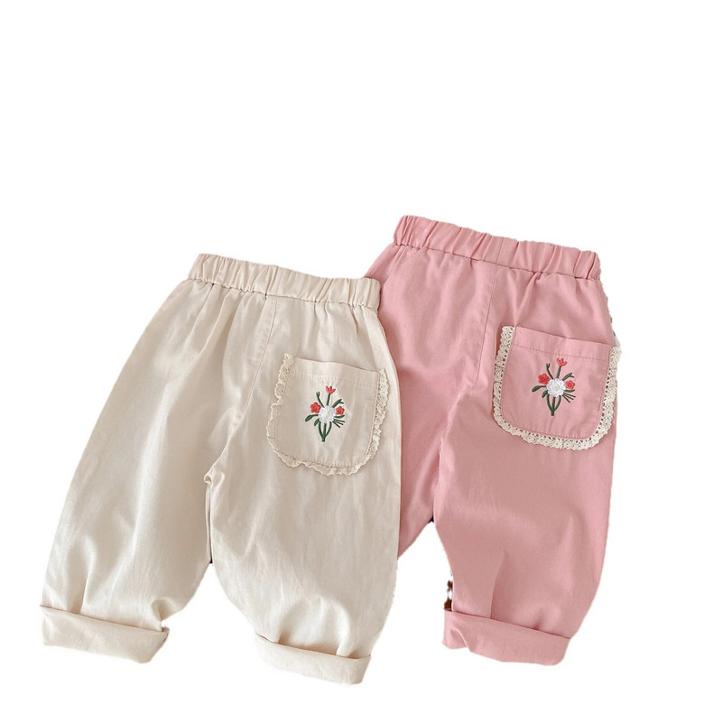 Κορεάτικο παντελόνι για κορίτσια άνοιξη και φθινόπωρο 2023 Ολόβαμβα μονόχρωμο ελαστικό χαλαρό για βρέφη Παιδιά