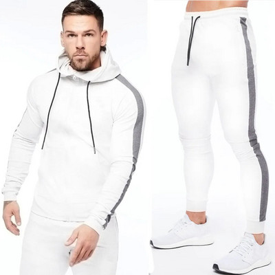 Casual αθλητικό κοστούμι Ανδρικό με κουκούλα Παντελόνι 2τμχ Σετ βαμβακερό φούτερ Φούτερ Αντρικό γυμναστήριο Fitness Φθινόπωρο Joggers Skinny αθλητικές φόρμες