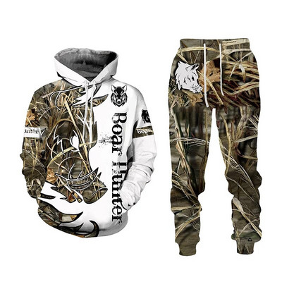 Bărbați Toamnă și Iarnă 3D Imprimat Animal Tigru Hanorac casual cu glugă Pantaloni de trening Set 2 buc. Treninguri Hanorace Pantaloni Costum sport