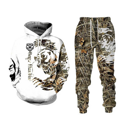 Bărbați Toamnă și Iarnă 3D Imprimat Animal Tigru Hanorac casual cu glugă Pantaloni de trening Set 2 buc. Treninguri Hanorace Pantaloni Costum sport