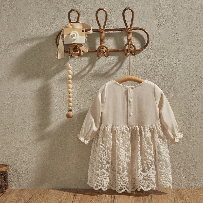 EWODOS 0-18M újszülött baba lány Body ruha Sweet Babies hosszú ujjú nyakú virágos csipke patchwork A-vonalú ruhák gyerekeknek