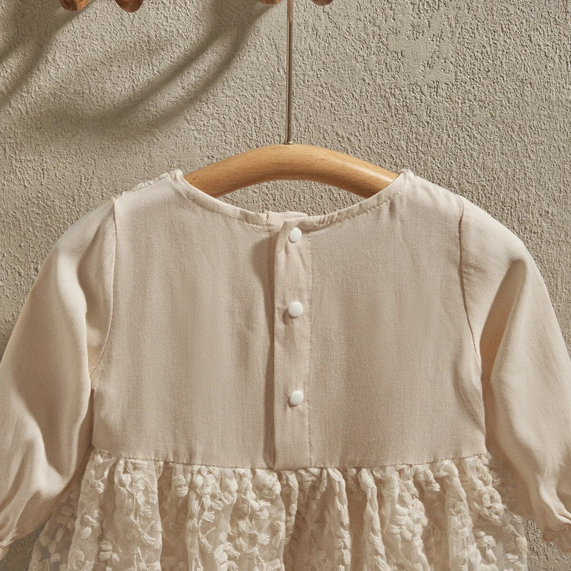 EWODOS 0-18M újszülött baba lány Body ruha Sweet Babies hosszú ujjú nyakú virágos csipke patchwork A-vonalú ruhák gyerekeknek