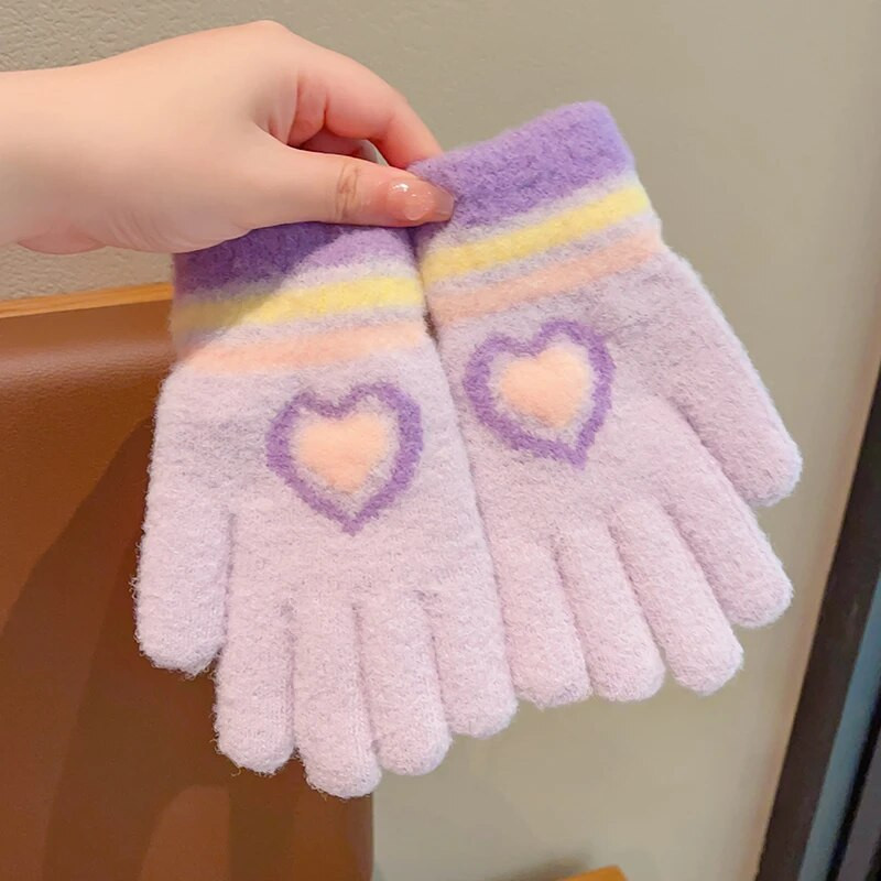 2023 noi copii drăguț tricotat cireș inimă animale mănuși moi cu cinci degete băieți fete mănuși calde în aer liber mănuși pentru copii culori