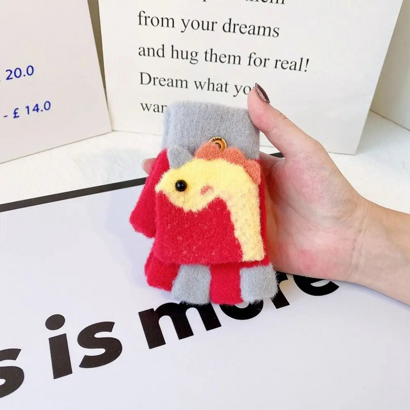 Mănuși de pluș pentru copii, cu jumătate de deget, groase, calde, rezistente la frig, mănuși de acoperire, toamnă iarnă, degete expuse, mănuși tricotate cu desene animate