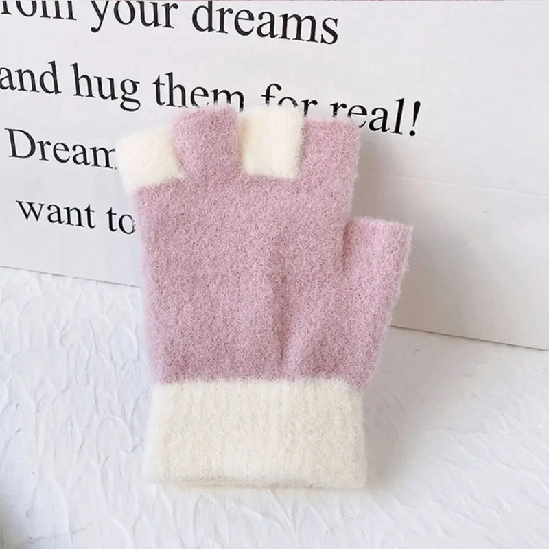 Mănuși de pluș pentru copii, cu jumătate de deget, groase, calde, rezistente la frig, mănuși de acoperire, toamnă iarnă, degete expuse, mănuși tricotate cu desene animate