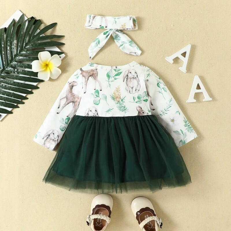 Φόρεμα EWODOS Baby Girls 2 τμχ Φθινοπωρινά ρούχα Φόρεμα μακρυμάνικο με στρογγυλή λαιμόκοψη από τούλι με σετ κεφαλής Βρεφικά ρούχα