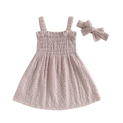 EWODOS Rochie sling de vară pentru bebeluși pentru fetițe Rochie plină de mâneci cu volan și rochie cu bandă pentru nou-născut Seturi de rochii A-line