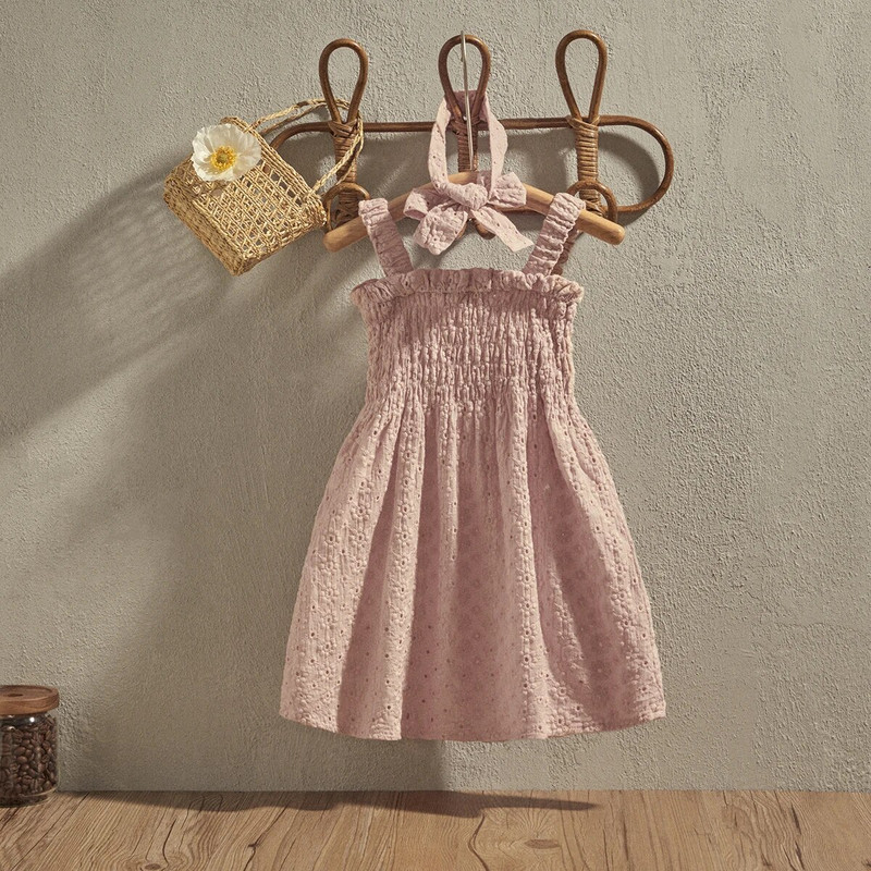 EWODOS Rochie sling de vară pentru bebeluși pentru fetițe Rochie plină de mâneci cu volan și rochie cu bandă pentru nou-născut Seturi de rochii A-line