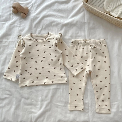 Toamna Iarna Ins Copilul mic Bebeluș Iubire Print Homewear Costum Băiat Fată Sugar Fly Maneci Casual Tops + Pantaloni 2pcs Copii Bumbac Tricouri Set