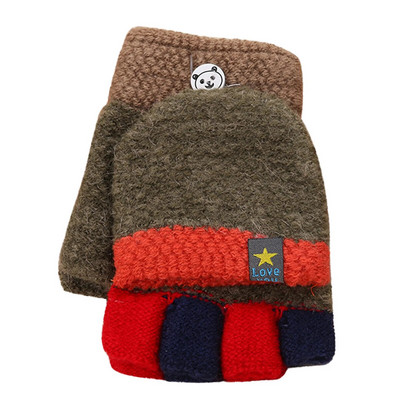 Βρέφος για μωρά μαλακά μετατρέψιμα Flip Top Fleece Color Block Γάντια Παιδικά Αγόρια Κορίτσια Χειμώνας Ζεστό Πλεκτό Γάντι χωρίς δάχτυλα
