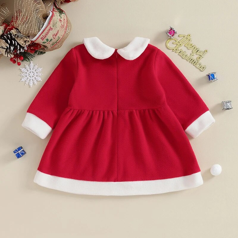 EWODOS 1-3 ani pentru copii mici fetițe rochie roșie de Crăciun toamnă iarnă cu mânecă lungă guler păpușă rochii de pluș pentru petrecere școlară