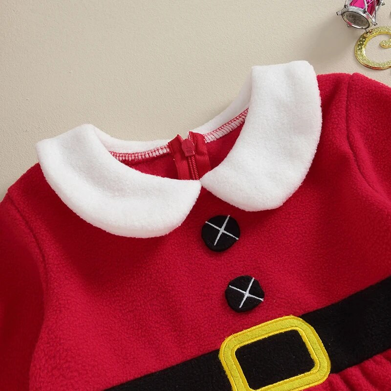 EWODOS 1-3 ani pentru copii mici fetițe rochie roșie de Crăciun toamnă iarnă cu mânecă lungă guler păpușă rochii de pluș pentru petrecere școlară