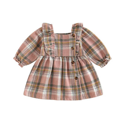 EWODOS 0-3 ani nou-născut Bebeluși fetițe carouri volane mini rochie pentru primăvară toamnă modă rochii cu mânecă lungă rochie prințesă