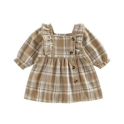 EWODOS 0-3 ani nou-născut Bebeluși fetițe carouri volane mini rochie pentru primăvară toamnă modă rochii cu mânecă lungă rochie prințesă