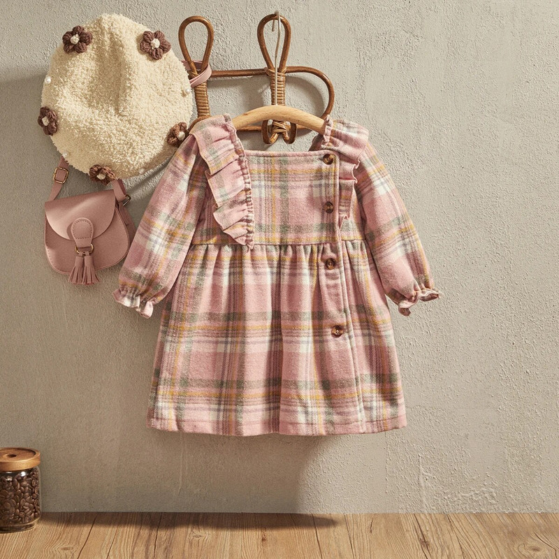 EWODOS 0-3 ani nou-născut Bebeluși fetițe carouri volane mini rochie pentru primăvară toamnă modă rochii cu mânecă lungă rochie prințesă