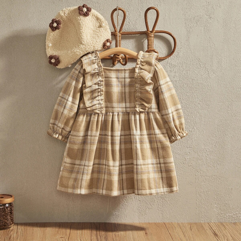 EWODOS 0-3 ani nou-născut Bebeluși fetițe carouri volane mini rochie pentru primăvară toamnă modă rochii cu mânecă lungă rochie prințesă