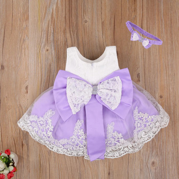 Бебешко лятно облекло Нова бебешка принцеса рокля за момичета Дантелена кръщене за сватбено парти Детско официално облекло + лента за глава 0-24M