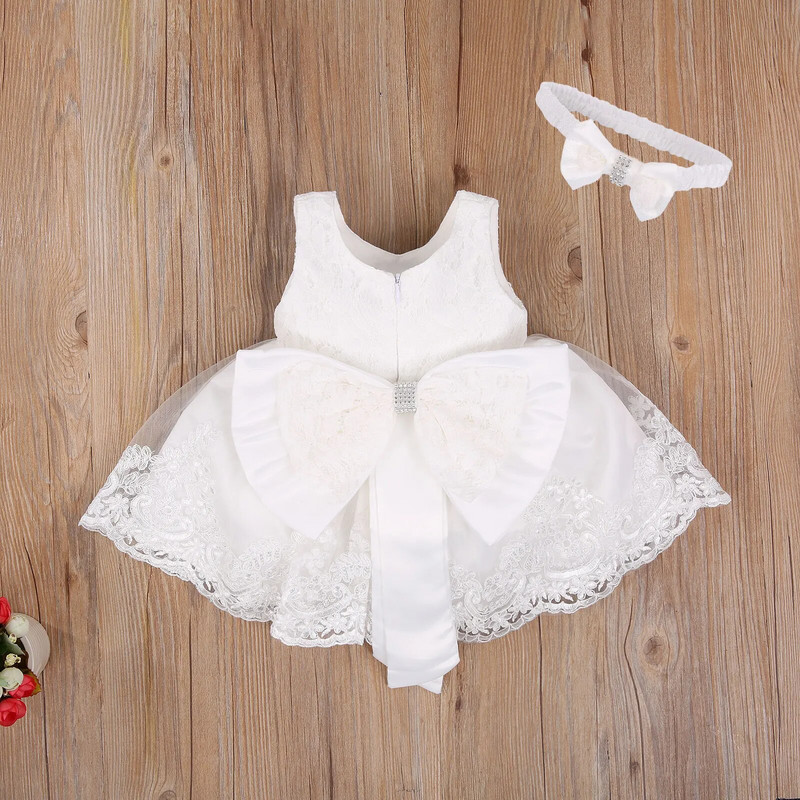 Îmbrăcăminte de vară pentru bebeluși Rochie nouă de prințesă pentru fete botez dantelă petrecere de nuntă haine formale pentru copii + bentita 0-24 m