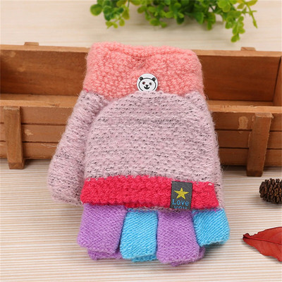 Mănuși pentru bebeluși, moale, convertibile, fleece, bloc de culoare Copii, băieți, fete, iarnă, calde, tricotate, mănuși pentru exterior.