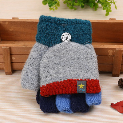Mănuși pentru bebeluși, moale, convertibile, fleece, bloc de culoare Copii, băieți, fete, iarnă, calde, tricotate, mănuși pentru exterior.