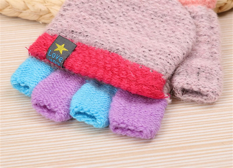 Mănuși pentru bebeluși, moale, convertibile, fleece, bloc de culoare Copii, băieți, fete, iarnă, calde, tricotate, mănuși pentru exterior.