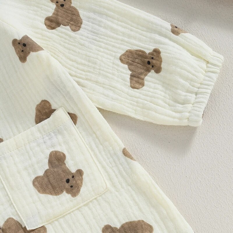 EWODOS Salopete de toamnă pentru copii mici, copii, salopete cu mânecă lungă, nasturi cu imprimeu de urs, cu buzunare, pentru nou-născut, drăguț
