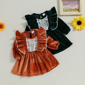 ma&baby 3-24M Halloween Χριστουγεννιάτικο βρεφικό φόρεμα μακρυμάνικο βελούδινο δαντέλα βολάν Φορέματα πάρτι για κορίτσια D05