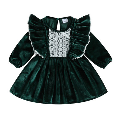 ma&baby 3-24M Halloween Χριστουγεννιάτικο βρεφικό φόρεμα μακρυμάνικο βελούδινο δαντέλα βολάν Φορέματα πάρτι για κορίτσια D05