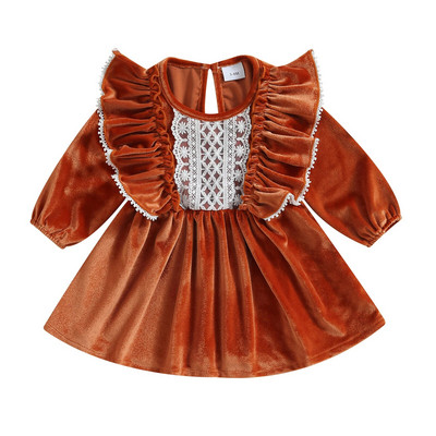 ma&baby 3-24M Halloween Χριστουγεννιάτικο βρεφικό φόρεμα μακρυμάνικο βελούδινο δαντέλα βολάν Φορέματα πάρτι για κορίτσια D05