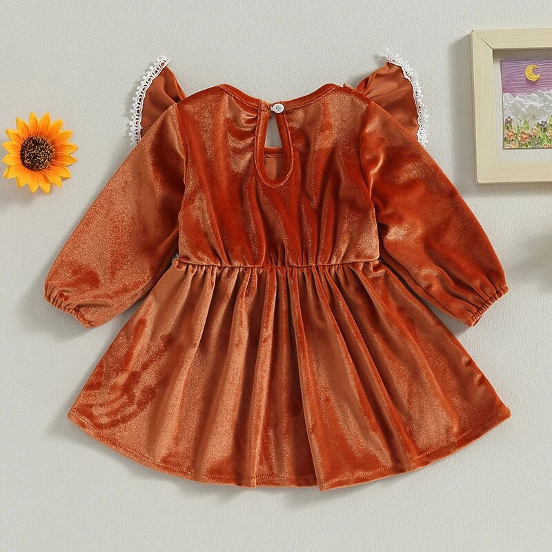 ma&baby 3-24M Halloween Χριστουγεννιάτικο βρεφικό φόρεμα μακρυμάνικο βελούδινο δαντέλα βολάν Φορέματα πάρτι για κορίτσια D05
